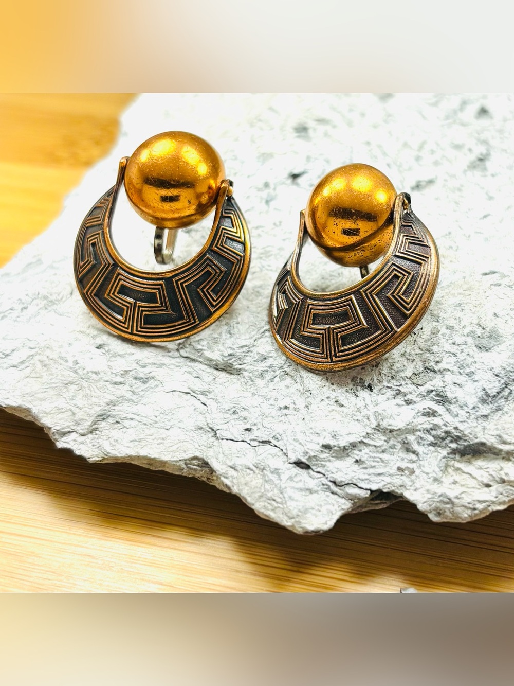 Vintage Copper Egyptian Revival Screw Back Earrings